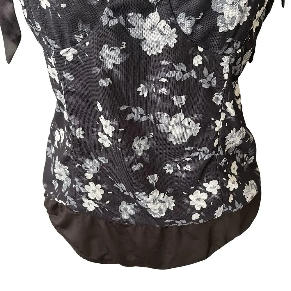 NWT Lulu's Womens XL Bodysuit Tank Top Tie Straps Black Gray Floral Thong Snap - Picture 8 of 13